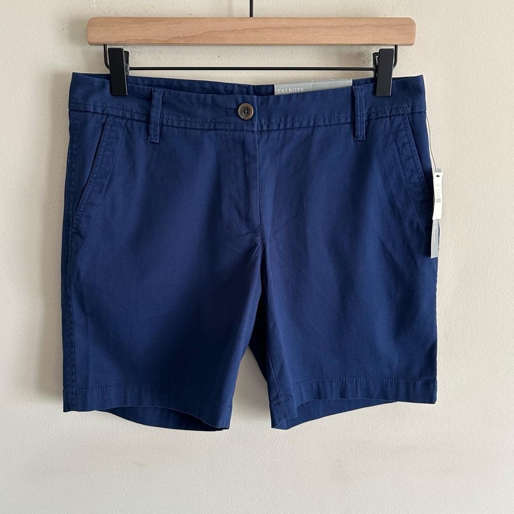 NWT Talbots Girlfriend Chino Shorts 7” Mid Rise Navy Blue 2